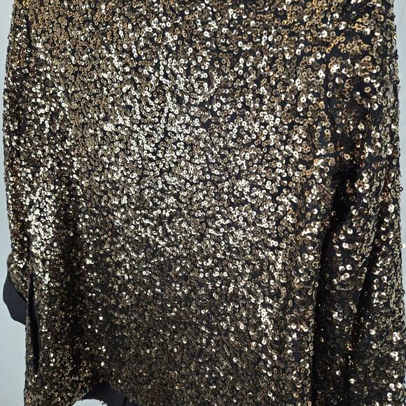 Sam Edelman Evening Brown Jacket Collared Gold Sequin Open Front 3/4 Sleeve MED - Picture 6 of 7